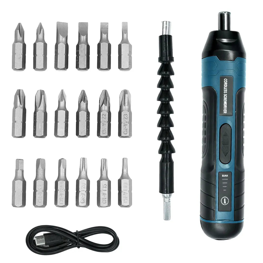 Cordless Electric Screwdriver & 20 Piece Bit Set